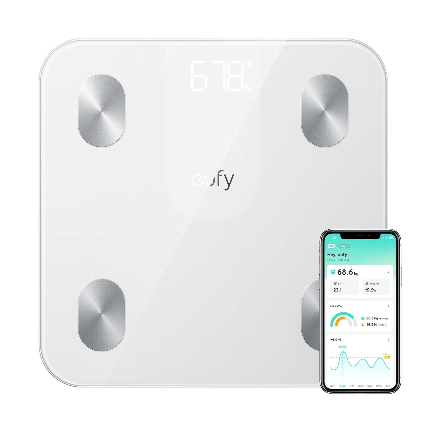 ميزان ذكي انكر يوفي A1, قياس 12 مؤشرا صحيا, اتصال بلوتوث | Anker Eufy Smart Scale A1 Black – 12 Body Metrics, Bluetooth, App Sync