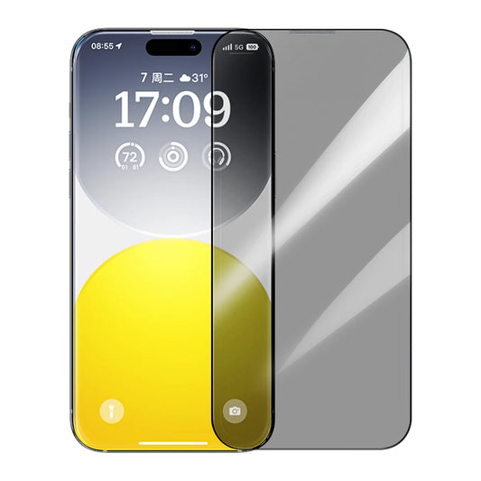 Baseus Sapphire Series Privacy Protection Tempered Glass Screen Protector for Ip 15 - واقي شاشة زجاجي بحماية الخصوصية من بيسوس لآيفون 15