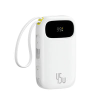 Baseus EnerFill FC31 Power Bank 10000mAh 45W White (2 Built-in Cables) | باور بانك بيسوس انرفيل 10000 مللي أمبير 45 واط أبيض