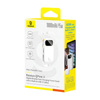 Baseus EnerFill FC31 Power Bank 10000mAh 45W White (2 Built-in Cables) | باور بانك بيسوس انرفيل 10000 مللي أمبير 45 واط أبيض