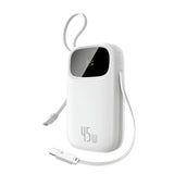 Baseus EnerFill FC31 Power Bank 10000mAh 45W White (2 Built-in Cables) | باور بانك بيسوس انرفيل 10000 مللي أمبير 45 واط أبيض