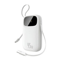 Baseus EnerFill FC31 Power Bank 10000mAh 45W White (2 Built-in Cables) | باور بانك بيسوس انرفيل 10000 مللي أمبير 45 واط أبيض
