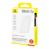 Baseus EnerFill FP11 Power Bank 10000mAh 15W White (With Cable C→C 30cm 20V/3A) | باور بانك بيسوس إنرفيل 10000 مللي أمبير 15 واط أبيض