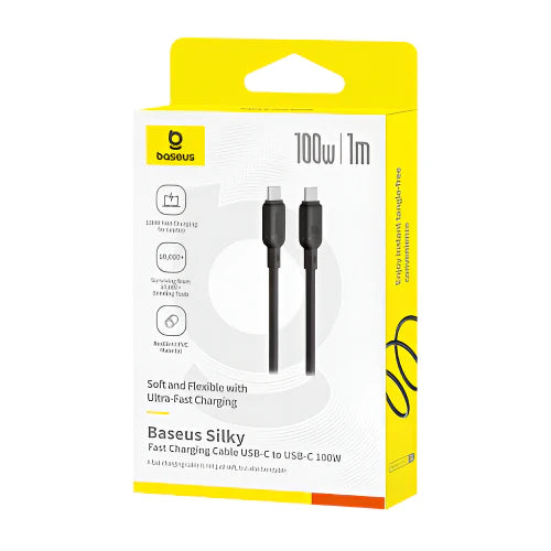 Baseus Silky Cable Type-C to Type-C 100W 1m Black | كيبل بيسوس سيلكي C-C 100 واط 1 متر أسود