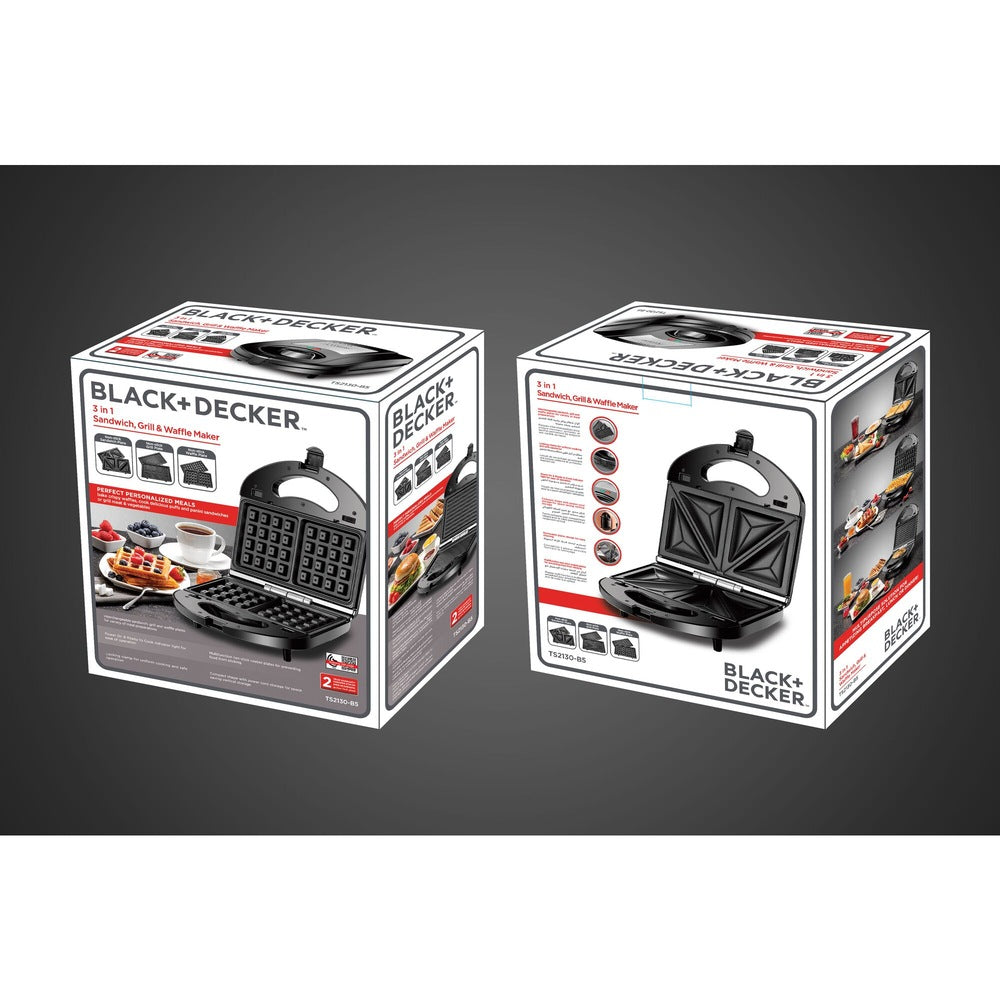صانعة ساندويش 3 في 1 بلاك آند ديكر 2 شريحة  | Black&Decker TS2130-B5 2 Slice Sandwich Maker 3 in 1