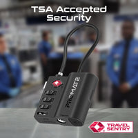 Promate TagLock attached to a suitcase zipper for airport travel security