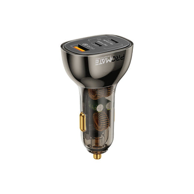 Promate TransDrive-80W شاحن سيارة شفاف 80 واط بثلاثة منافذ - صورة أمامية
