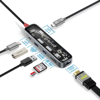 Promate TransHub-Lite 7-in-1 slim transparent USB-C hub - main view