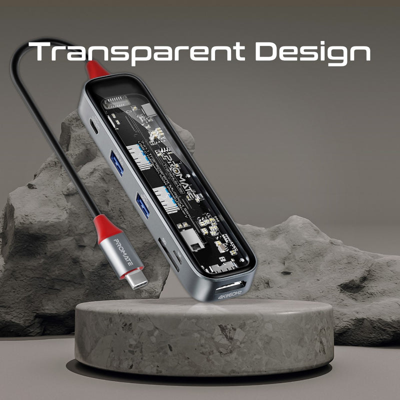Promate TransHub-Lite transparent slim hub - angle view