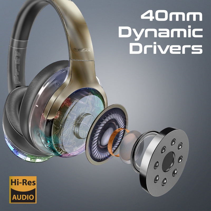 Promate TransTune ANC RGB Wireless Headphones 600mAh GunMetal-Angle