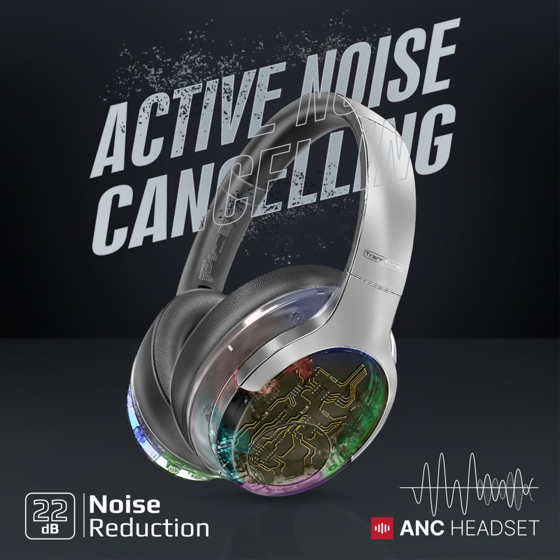 Promate TransTune ANC RGB Wireless Headphones 600mAh Silver-Lifestyle