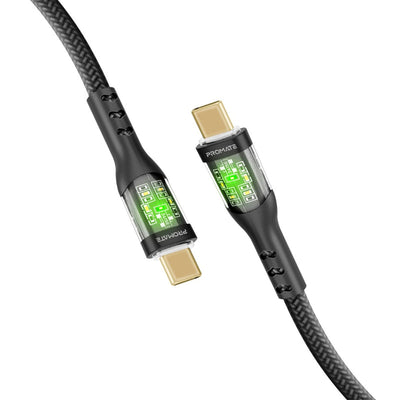 Promate TransLine-CC200 Black 60W USB-C cable with transparent LED shells - main view