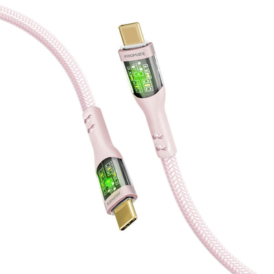 Promate TransLine-CC200 Pink 60W USB-C cable with transparent LED shells - main view