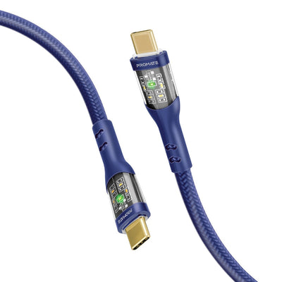 Promate TransLine-CC200 Navy 60W USB-C cable with transparent LED shells - main view