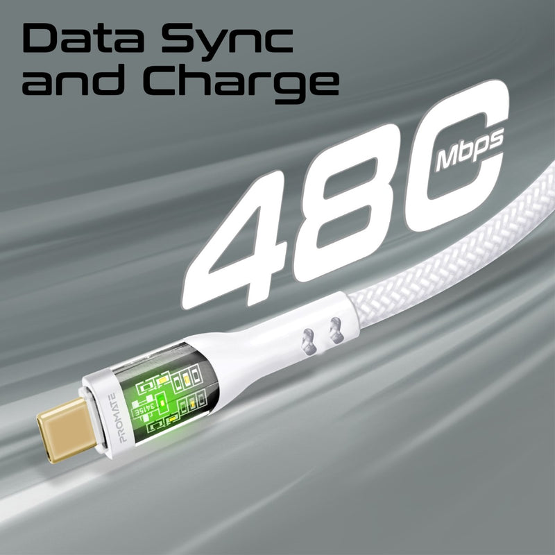 Promate TransLine-CC200 White 2m USB-C to USB-C cable full length
