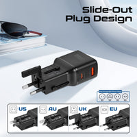 Promate TriPlug-PD35 محول سفر بتصميم قابس منزلق مدمج