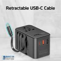 Promate TripMate-GaN70R محول سفر 70 واط - منافذ USB-C وUSB-A ومقبس عالمي