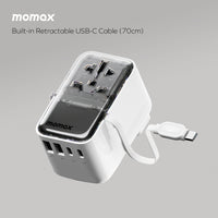 شاحن موماكس World+ Flow  العالمي بـ4 منافذ مع كيبل تايب سي مدمج وبقدرة شحن 35 واط | Momax World+ Flow 35W 4-Port Charger with Built-in USB-C Cable + AC Travel Adapter