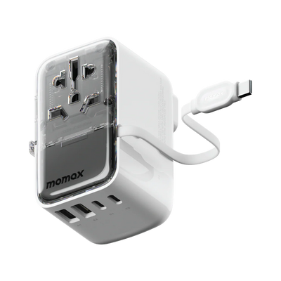 شاحن موماكس World+ Flow  العالمي بـ4 منافذ مع كيبل تايب سي مدمج وبقدرة شحن 35 واط | Momax World+ Flow 35W 4-Port Charger with Built-in USB-C Cable + AC Travel Adapter