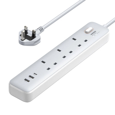 UGREEN 30W 3 AC Power Strip With Master Switch 2A1C (White) | مشترك كهربائي يو جرين 30 واط 3 منافذ مع مفتاح رئيسي 2A1C أبيض