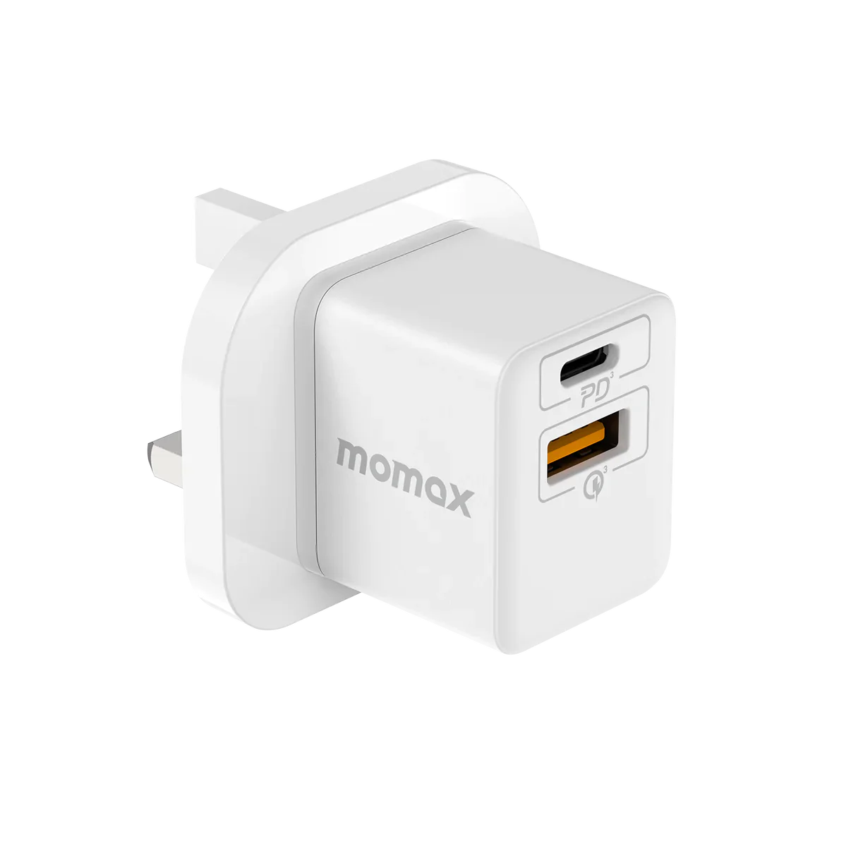شاحن موماكس وان بلاج بحجم صغير بمنفذي تايب سي ويو اس بي اي وبقدرة شحن 20 واط | Momax One Plug 20W 2-Port Mini Charger | Dual Port Fast Charger