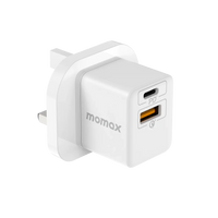 شاحن موماكس وان بلاج بحجم صغير بمنفذي تايب سي ويو اس بي اي وبقدرة شحن 20 واط | Momax One Plug 20W 2-Port Mini Charger | Dual Port Fast Charger