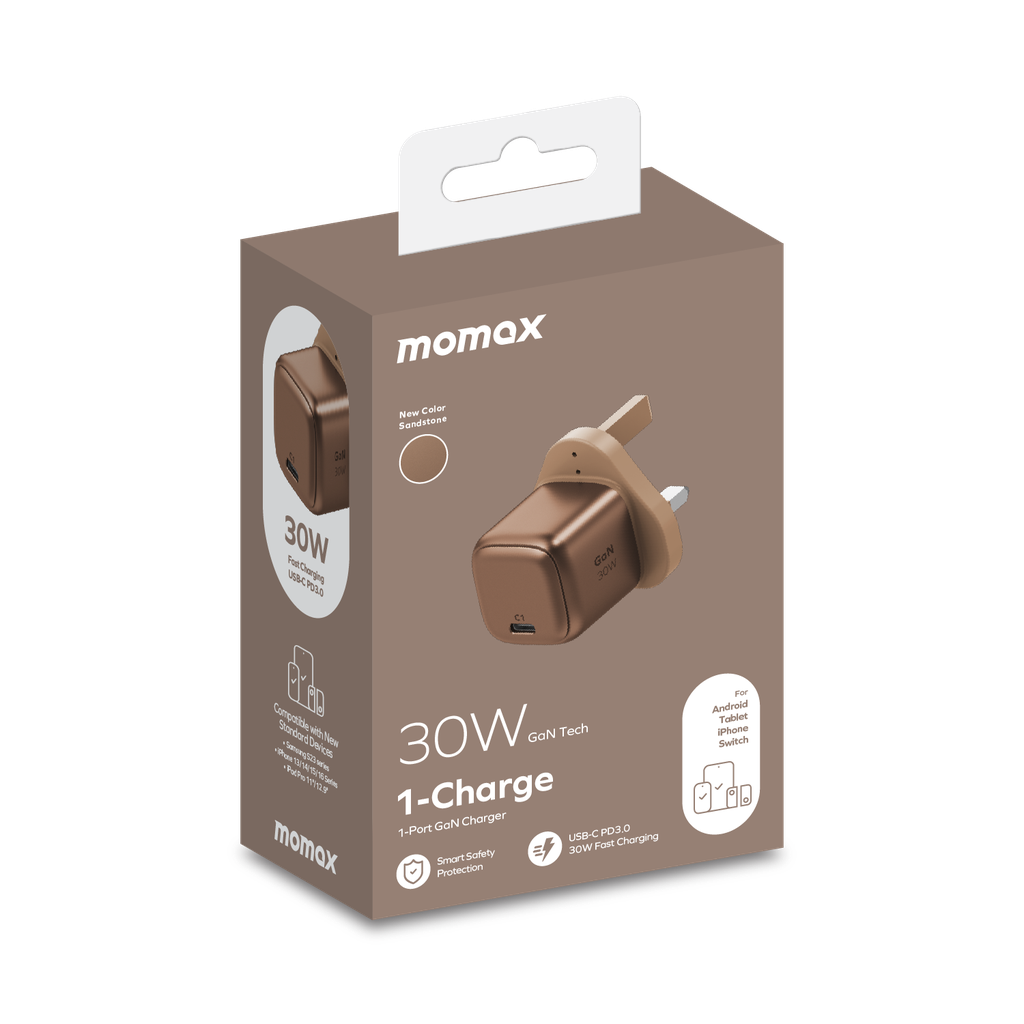 شاحن موماكس 1-جارج بمنفذ تايب سي وبقدرة شحن 30 واط | Momax 1-Charge 30W GaN USB-C Charger
