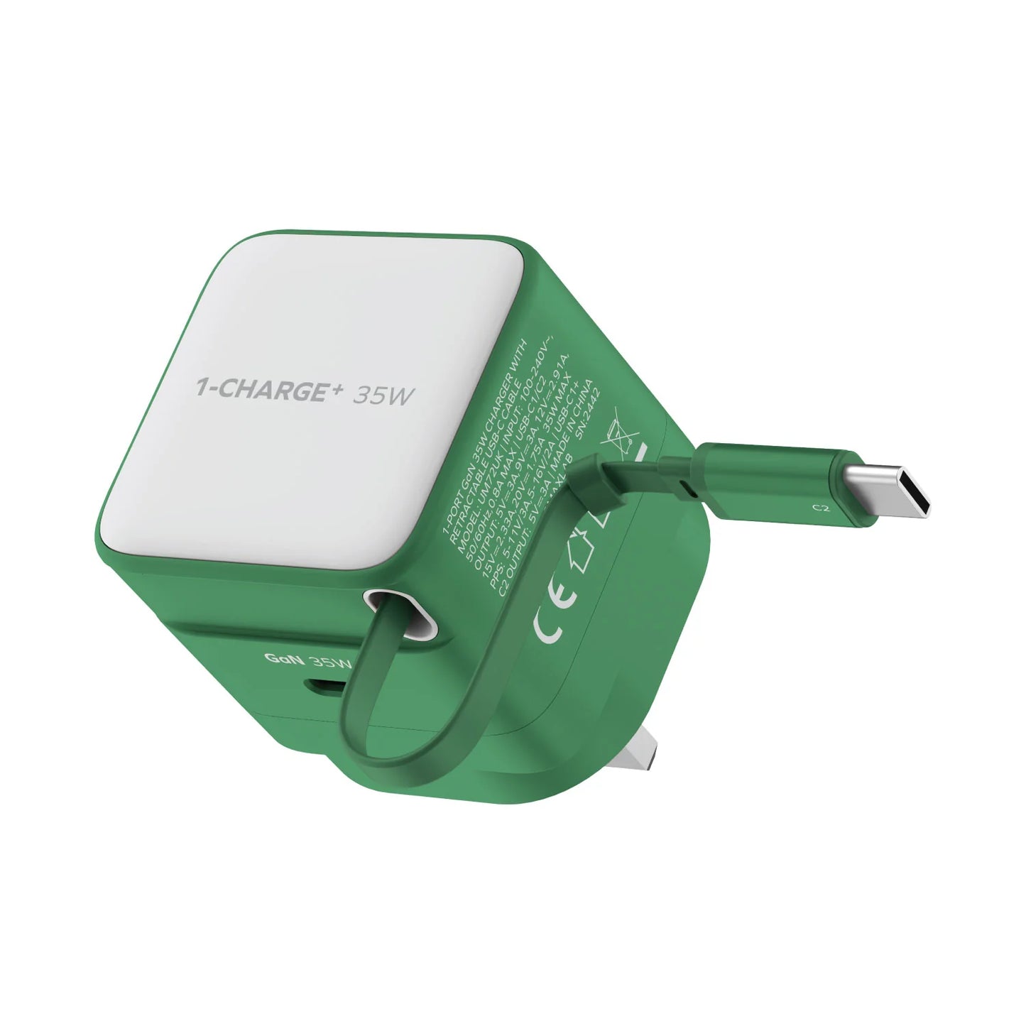 Şarjêra Bilez a Momax CHARGE &amp; Port 35W GaN bi Kabloya USB-C ya Vekişîner - Şarjêra Bilez a Momax Charge &amp; Port 35W bi Kabloya USB-C ya Vekişîner û Porta Zêde