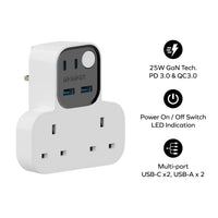 مشترك موماكس Charge Work Flow بشكل حرف T مع منافذ يو اس بي | Momax Charge Work Flow T-Shaped Extension With USB Ports
