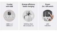 وصلة كهربائية موماكس جارج ورك فلو على شكل حرف T ب 3 منافذ AC ومنافذ يو اس بي | Momax Charge Work Flow T-Shaped Extension 3 Socket with USB
