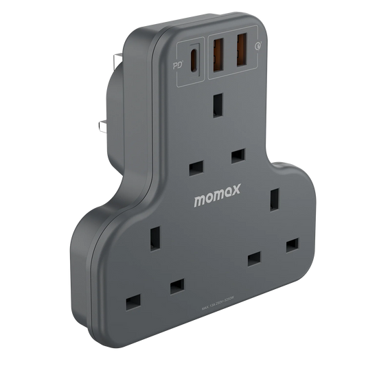 مشترك موماكس ONEPLUG على شكل T مع منافذ يو اس بي | Momax ONEPLUG T-Shaped 3-Outlet Extension Socket with USB Ports