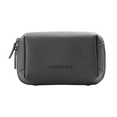 Promate Velvena Compact Tech Organizer Pouch 1L PU Leather Black-Front