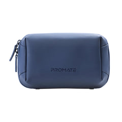 Promate Velvena Compact Tech Organizer Pouch 1L PU Leather Blue-Front
