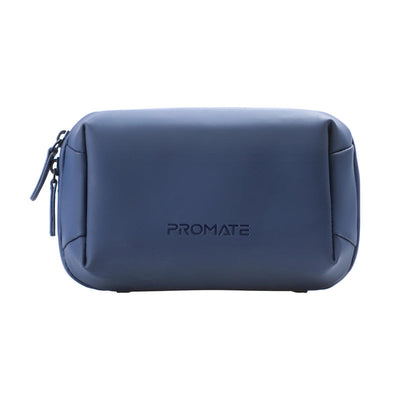 Promate Velvena Compact Tech Organizer Pouch 1L PU Leather Blue-Front