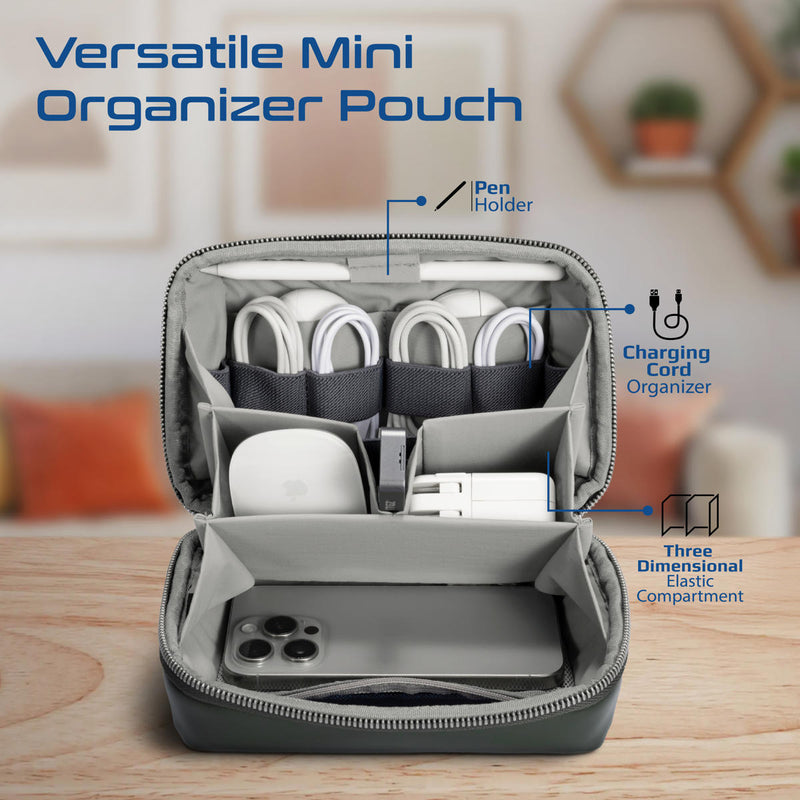 Promate Velvena Compact Tech Organizer Pouch 1L PU Leather Black-Angle