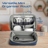 Promate Velvena Compact Tech Organizer Pouch 1L PU Leather Blue-Angle