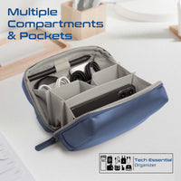 Promate Velvena Compact Tech Organizer Pouch 1L PU Leather Blue-Open