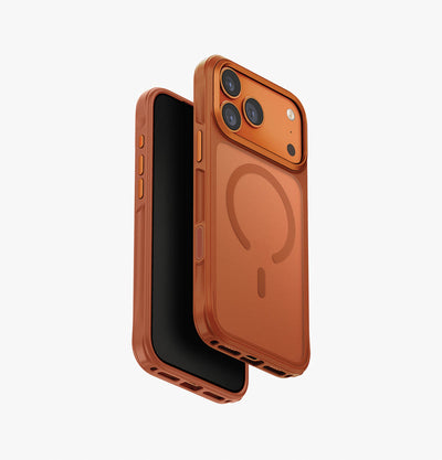 UNIQ Veren frosted case for iPhone 17 Pro Max Sunset Ember - angled view