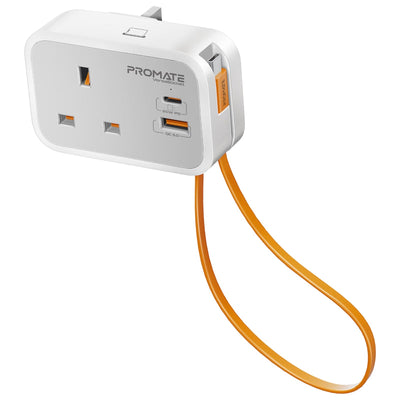 Promate VersaSocket مقبس ذكي بمنافذ شحن وكيبل USB-C مدمج - صورة أمامية