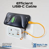 Promate VersaSocket كيبل USB-C مدمج بطول 30 سم