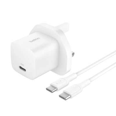 شاحن بيلكن بوست تشارج USB-C بقدرة 25 واط مع PPS وكابل تايب سي 1 متر White