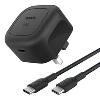 شاحن بيلكن بوست تشارج مدمج USB-C بقدرة 45 واط مع كابل تايب سي إلى تايب سي 1 متر Black