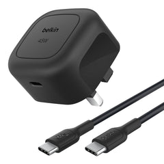 شاحن بيلكن بوست تشارج مدمج USB-C بقدرة 45 واط مع كابل تايب سي إلى تايب سي 1 متر Black