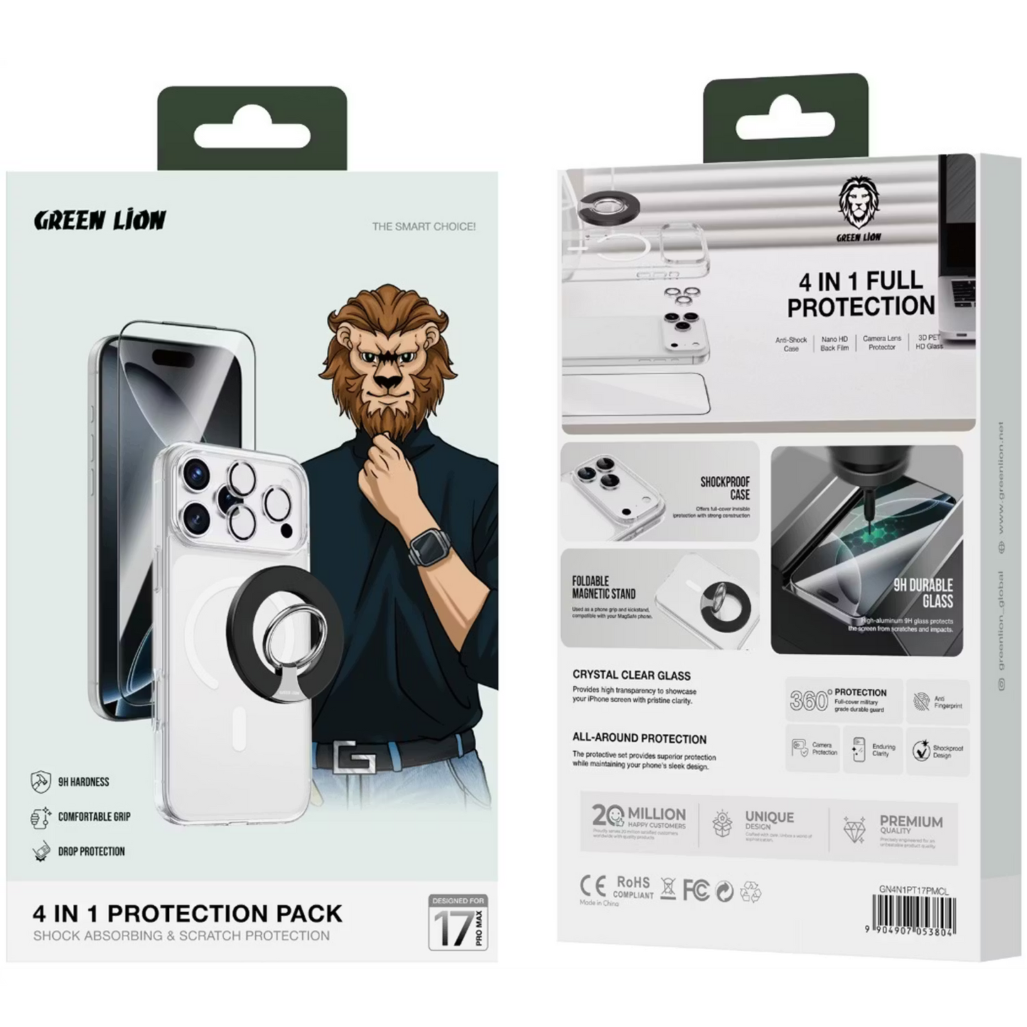 حزمة حماية Green Lion 4 في 1 لآيفون 17 برو ماكس - شفافة | Green Lion 4 in 1 Protection Pack For iPhone 17 Pro Max - Clear