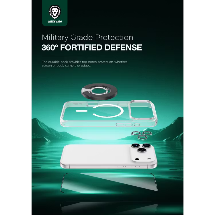 حزمة حماية Green Lion 4 في 1 لآيفون 17 برو - شفافة | Green Lion 4 in 1 Protection Pack For iPhone 17 Pro - Clear