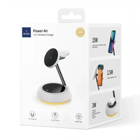 شاحن ويوو 3 في 1 اللاسلكي بقدرة شحن 15 واط مع اضائة محيطية قابلة للتعديل | WiWU WI-W002 Zinc Alloy Material 3-in-1 Wireless Fast Charger 15W with Adjustable Ambient Light