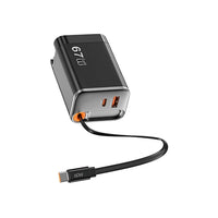 شاحن ويوو هيليكس برو Wi-G027 67W GaN مع كيبل قابل للسحب 70سم ومحولات | WiWU Helix Pro 67W GaN Charger Wi-G027 with 70cm Retractable Cable & Adapters