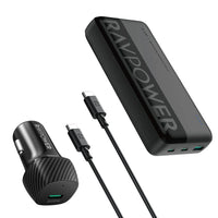 مجموعة شاحن السيارة راف باور RP-VC1015 كومبو RP-VC1017 + RP-PB1229 + CB1021 - اسود | RavPower RP-VC1015 Car Charger Combo RP-VC1017 + RP-PB1229 + CB1021 - Black