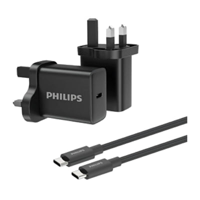 Philips Wall charger 30W with cable C-C DLP5312NB Black | شاحن حائط فيليبس 30 واط مع كيبل C-C DLP5312NB أسود