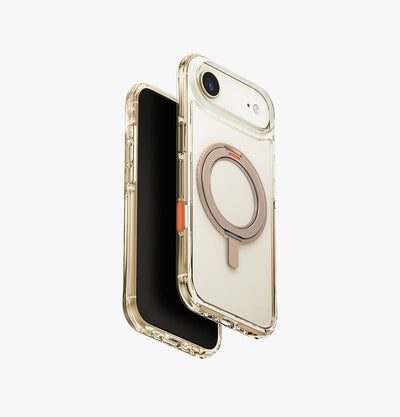 UNIQ Swivix rotating kickstand case for iPhone Air Taupe Gold - angled view